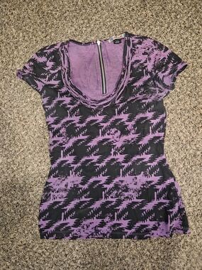 Purple & Black Graphic Scoop Neck Tee